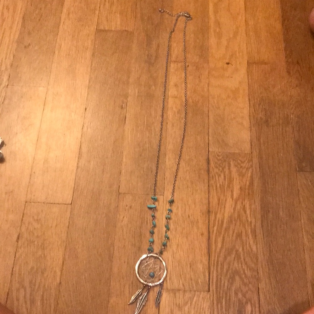 Long silver dream catcher necklace